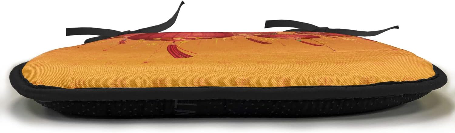 Lunarable Oriental Chair Cushion Pads Set of 6, Chinese Asian Art Design Hang on The Air New Year Art Style Design Image Print, Anti-Slip Seat Padding for Kitchen & Patio, 16"x16", Orange and Red