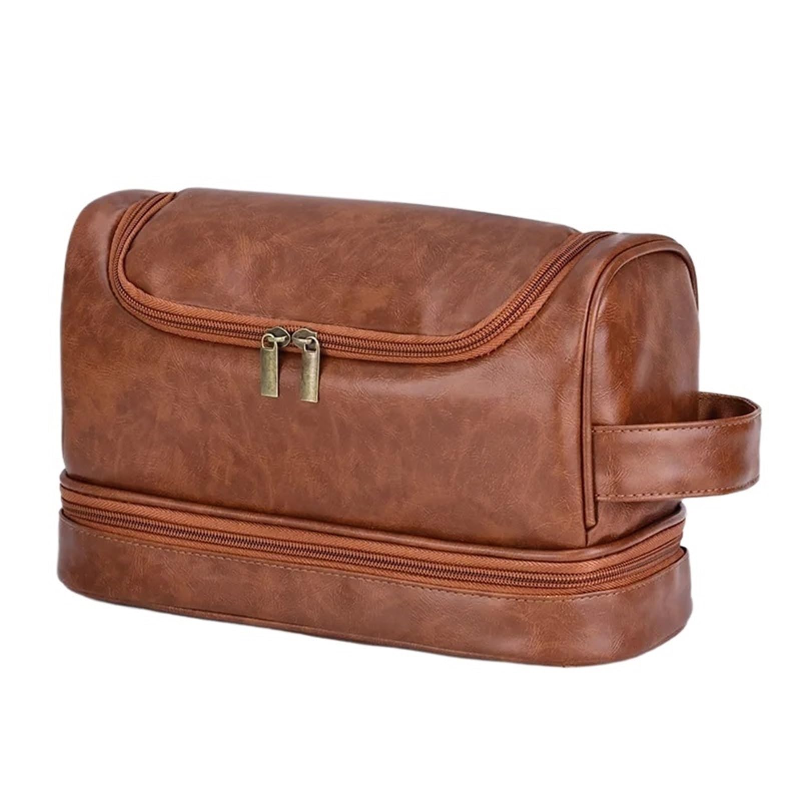 Neceser de Viaje Bolsa de Maquillaje Colgante Gran Capacidad, Piel sintética, for Hombre, con Doble Capa, Organizador artículos Esenciales Viaje(Brown1)