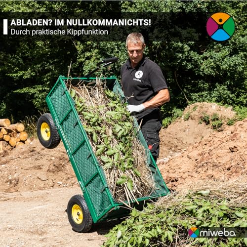 Miweba Bollerwagen MB-700 | 𝟕𝟎𝟎 kg Traglast - Luftreifen - Wände klappbar - Volumen 220 L - Sackkarre - Schubkarre - Transportwagen - Handwagen - Gartenwagen - Wagen - Gartenkarre (Schwarz)
