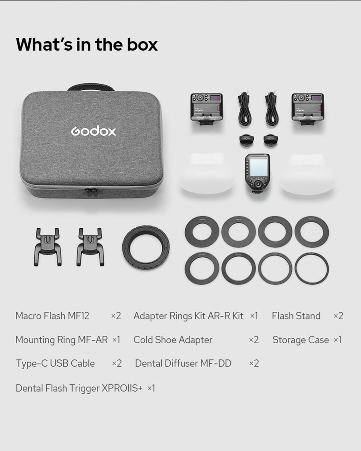 Godox MF12 Macro Flash Kit de 2 luces con correa USB