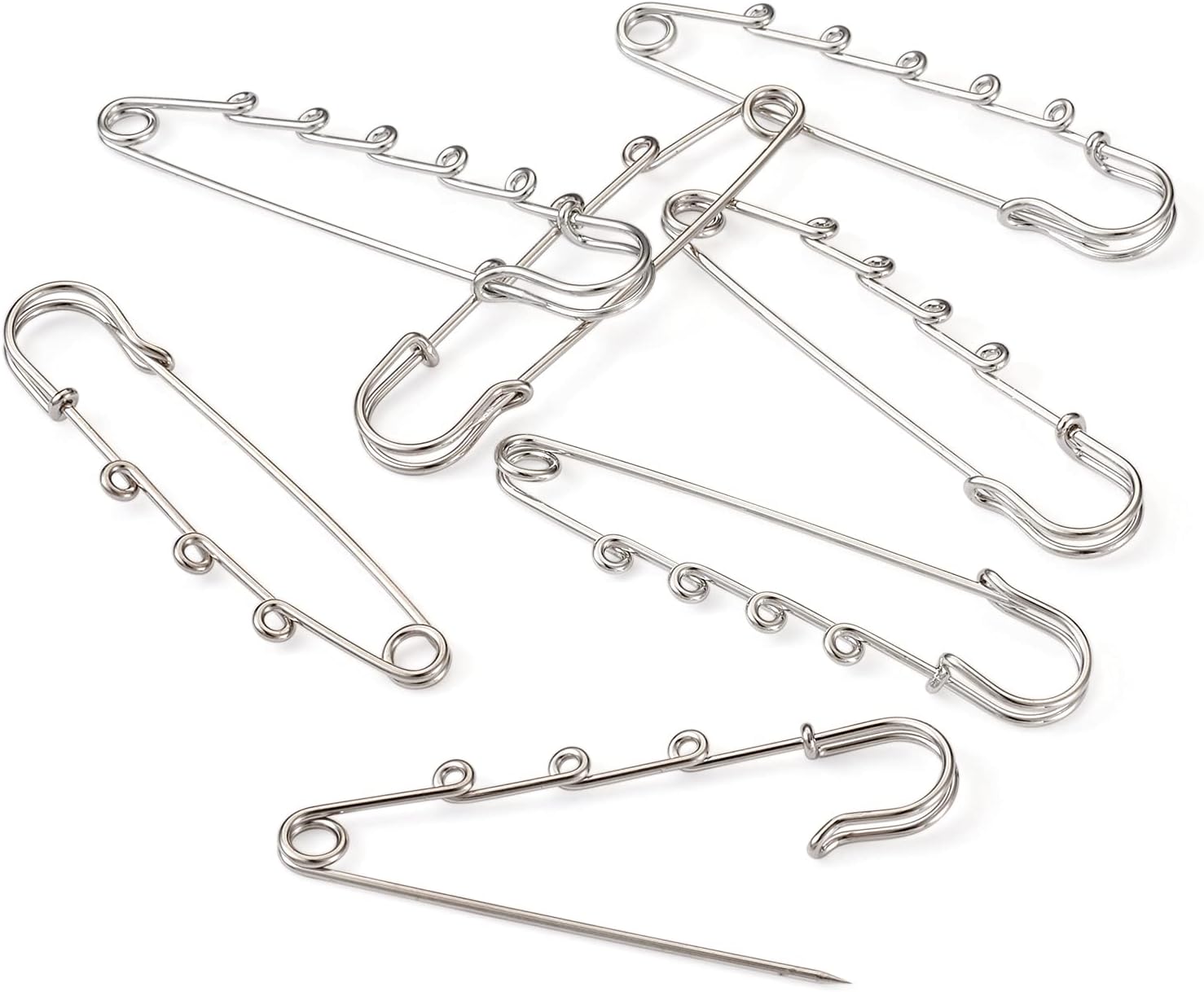 Fashewelry 45pcs Stainless Steel Heavy Duty Safety Pins 2.95 Inch Metal Kilt Needles Fasteners with 3/4/5 Holes for Brooch Making Blankets Skirts Knitted Fabric Crafts