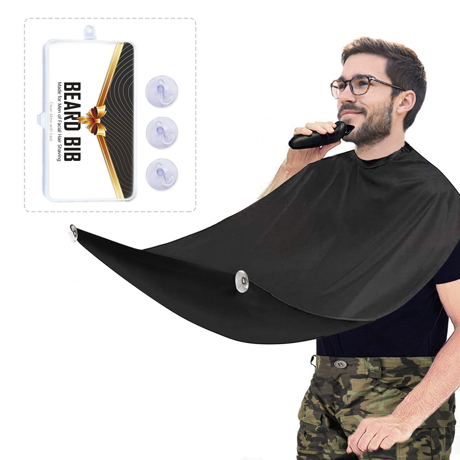 Beard Apron Bib for Men Adjustable Beard Hair Catcher Shaving and Trimming Apron Non-Stick Beard Cape Waterproof Grooming Cloth with 3 Suction Cups Gifts for Dad or Husband - One Size Fits Everyone