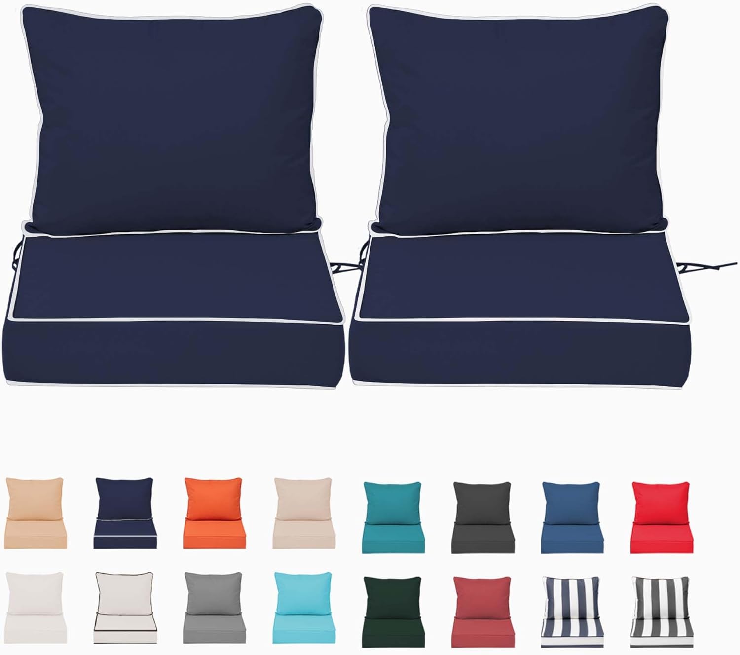 Outdoor Chair Cushions 24x24IN Weather Resistant, Set 4 Hampton Bay Replacement Cushions, Patio Deep Seat Cushion for Outside Furniture with Removable Cover,Lake Blue