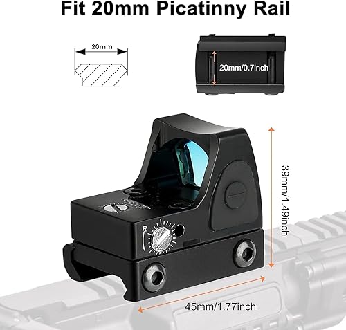 Miniatura 3 de GOTICAL Juego de fibra óptica mecanizada CNC mira delantera y trasera para pistolas Glock modelos estándar (Mini Red Dot Sight)