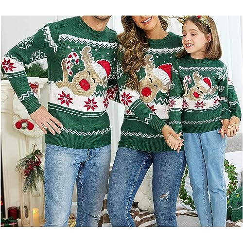 Family Matching Christmas Sweater Reindeer Snowflakes Print Ugly Sweater Long Sleeve Pullover Top2