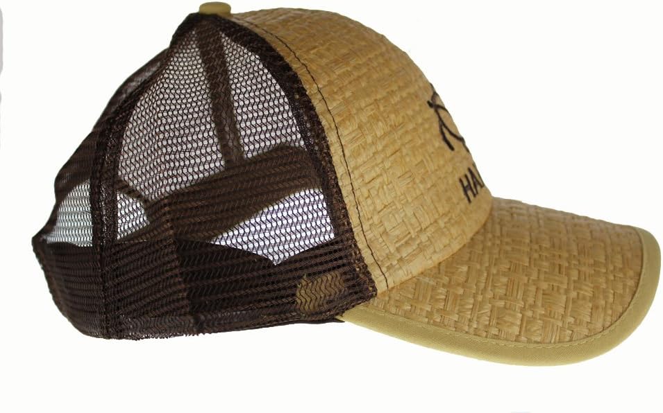 Embroidered Hono Sea Turtle Hawaii Cap Hat, Straw Front Brown Mesh Back