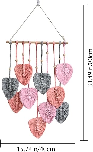 Miniatura 2 de Tapiz de hojas bohemio para colgar en la pared, tapiz para colgar en la pared, hilo tejido de plumas hechas a mano, tapiz bohemio, decoración de