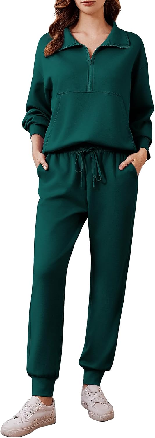 PINSPARK 2 Piece Sets for Women Long Sleeve Half Zip Tracksuit Jogger Sets