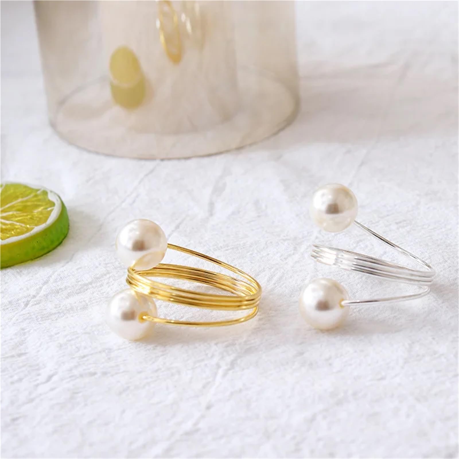 36 servilleteros con cuentas simples y elegantes para decoración de bodas, cenas, fiestas, inauguración de la casa, uso diario (oro blanco)