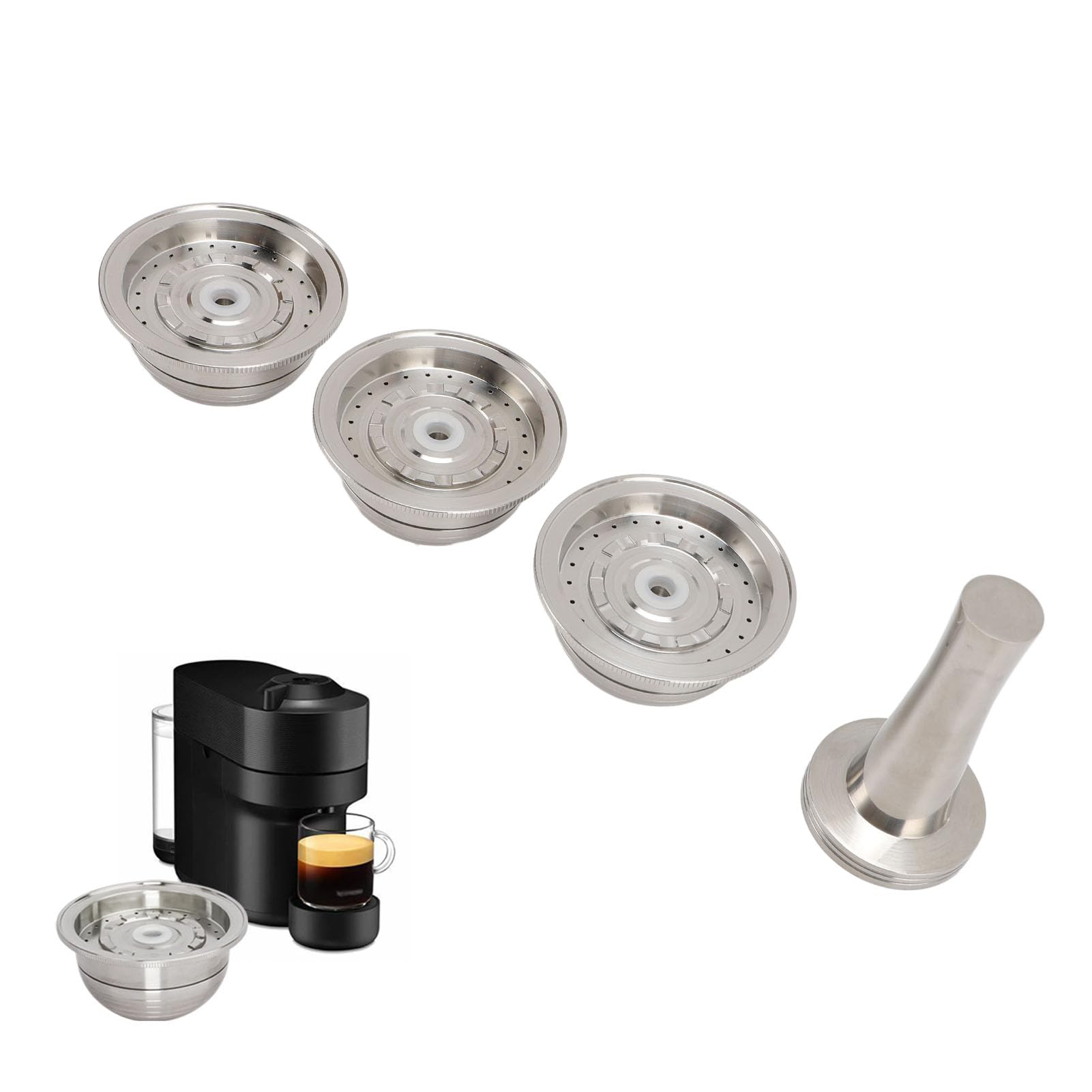 3 cápsulas de café reutilizables de acero inoxidable, respetuosas con el medio ambiente, rellenables, de acero inoxidable, para deliciosos cafés elaborados, 230 ml