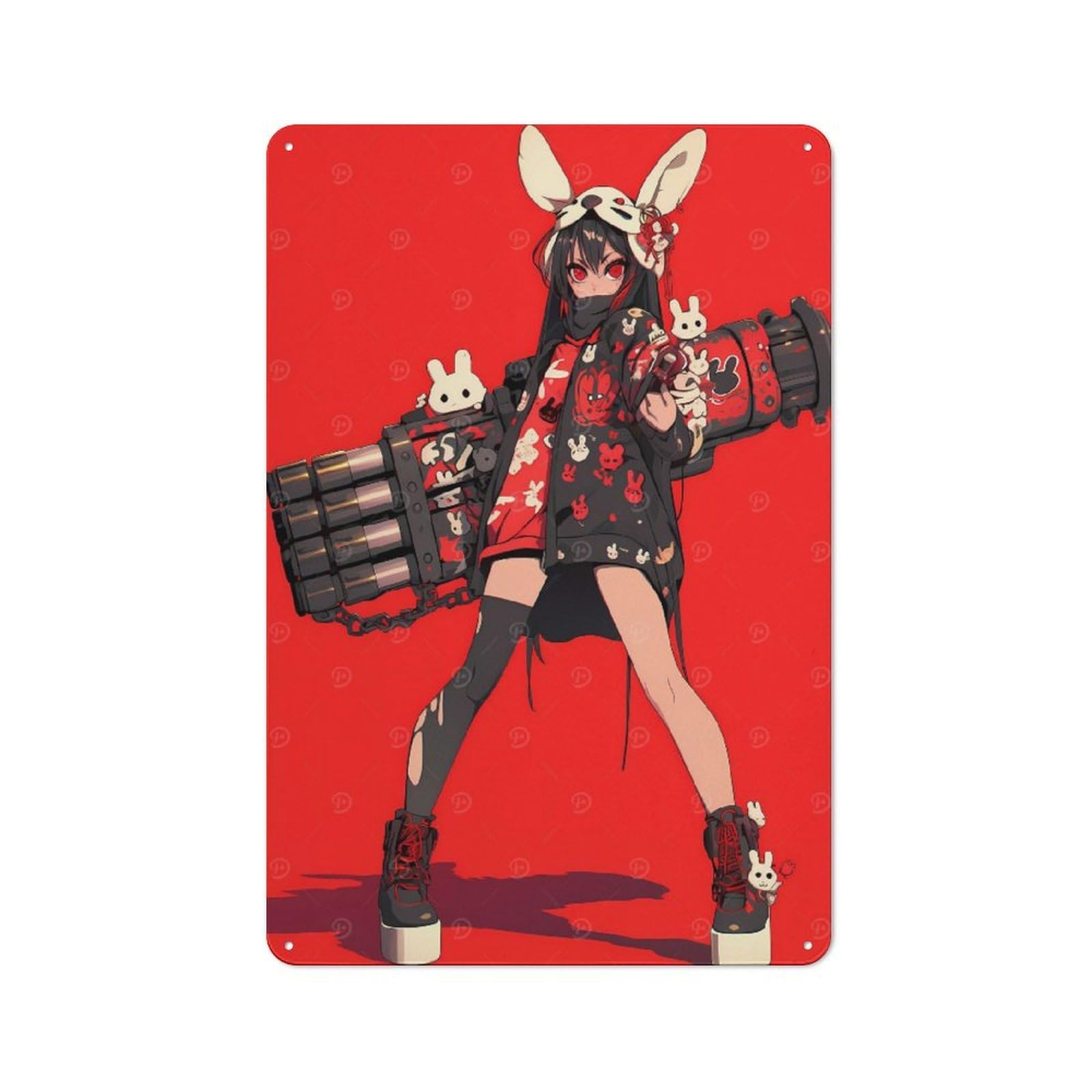 Junmoney Style-15 Cyber Bunny Enforcer Metal Wall Plaque For Travel Corner, Bedroom Or Home Office, Gift For Travel Lovers And City Fans, 30X20cm