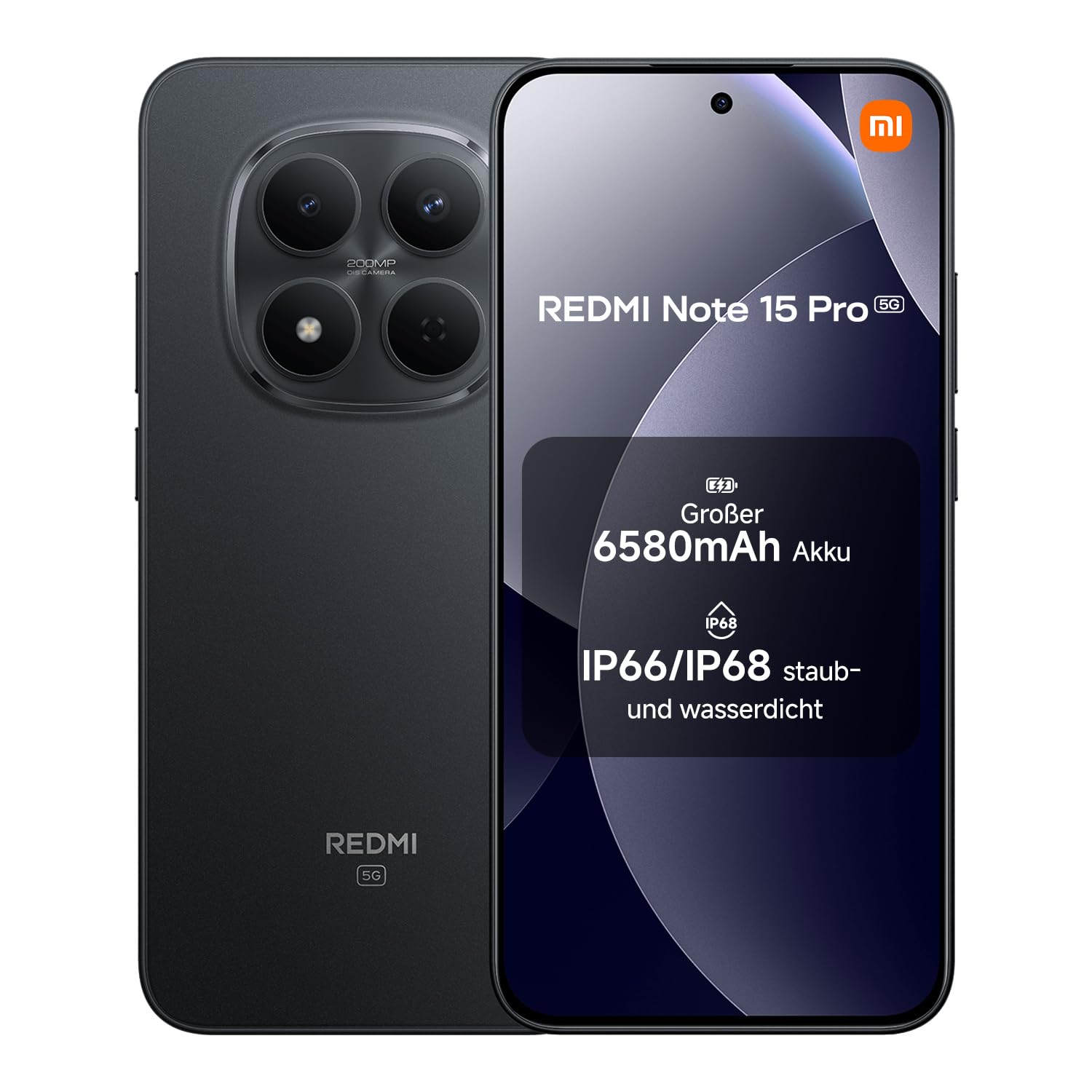 XIAOMI Redmi Note 15 Pro 5G Smartphone (12+512 GB) – 6580-mAh-Akku, IP66/IP68 Staub- und Wasserschutz, Neue 200-MP-Kamera, 6,83" AMOLED-Display, Schwarz, 2 Jahre Garantie