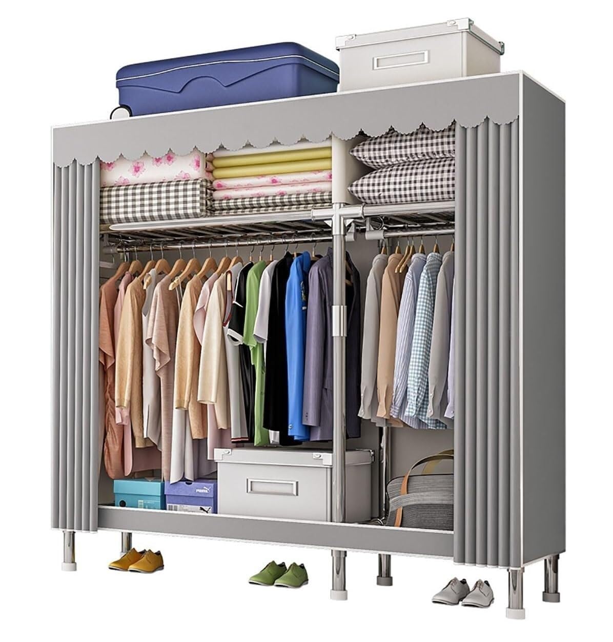 Armadio Scaffale Scaffale Armadio Portatile Armadio Armadio Indipendente Con Coperchio Appeso E Contenitore Armadio Portatile per Soggiorno(126 * 46 * 173cm)