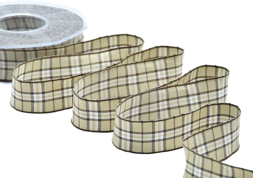 Furlanis - Classic Scottish Decorative Ribbon, for Decoration, Gift Wrapping, Italian Fabric - Beige, 25 mm x 20 m