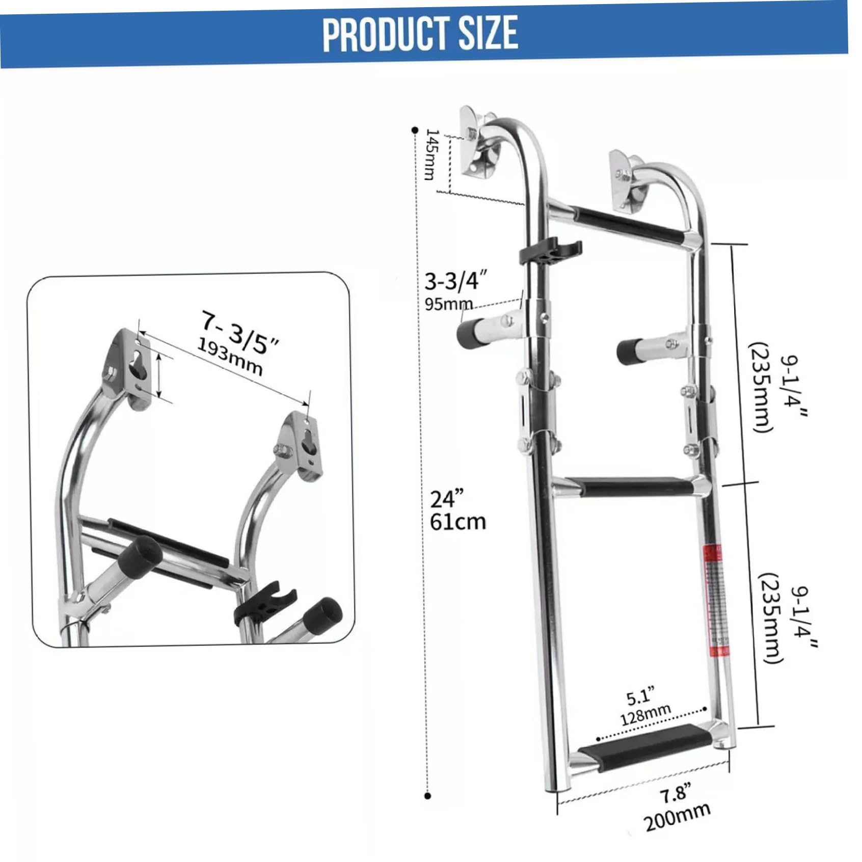 Échelle de Bateau Pliante, échelle de Bateau Ponton à 3 marches en Acier Inoxydable 304, marches Quai Pliables pour Ponton Piscine |.pour la pêche