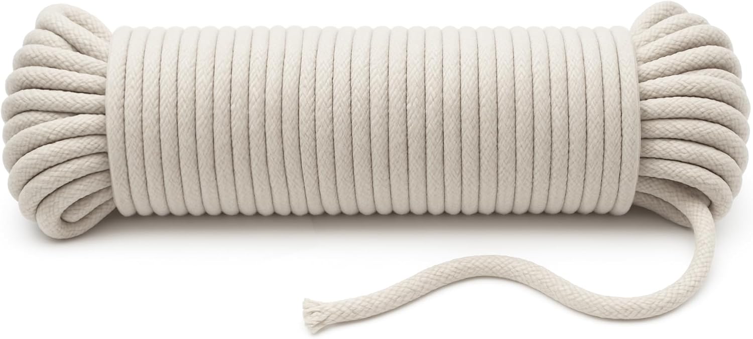 BNYD 100 ft 4mm Braided Cotton Rope Clothesline - Heavy Duty, Shock Absorbing for Camping, Tie-Downs, Boating & DIY