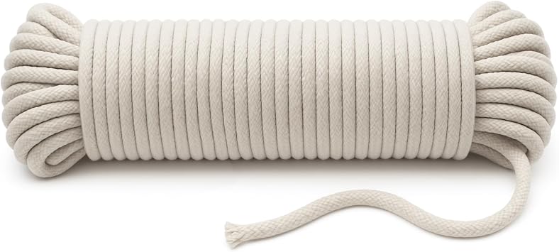 100 ft Braided Cotton Rope Clothesline 4 mm | Heavy Duty, High Strength, Shock Absorbing Cord for Tie-Down, Swinging, Camping & DIY Projects | For Tie-Downs, Swinging, Camping, DIY Crafts and Outdoor Survival Gear. This Strong All-Purpose Rope Is Shock Absorbing.