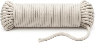 100 ft Braided Cotton Rope Clothesline 4 mm | Heavy Duty, High Strength, Shock Absorbing Cord for Tie-Down, Swinging, Camping & DIY Projects