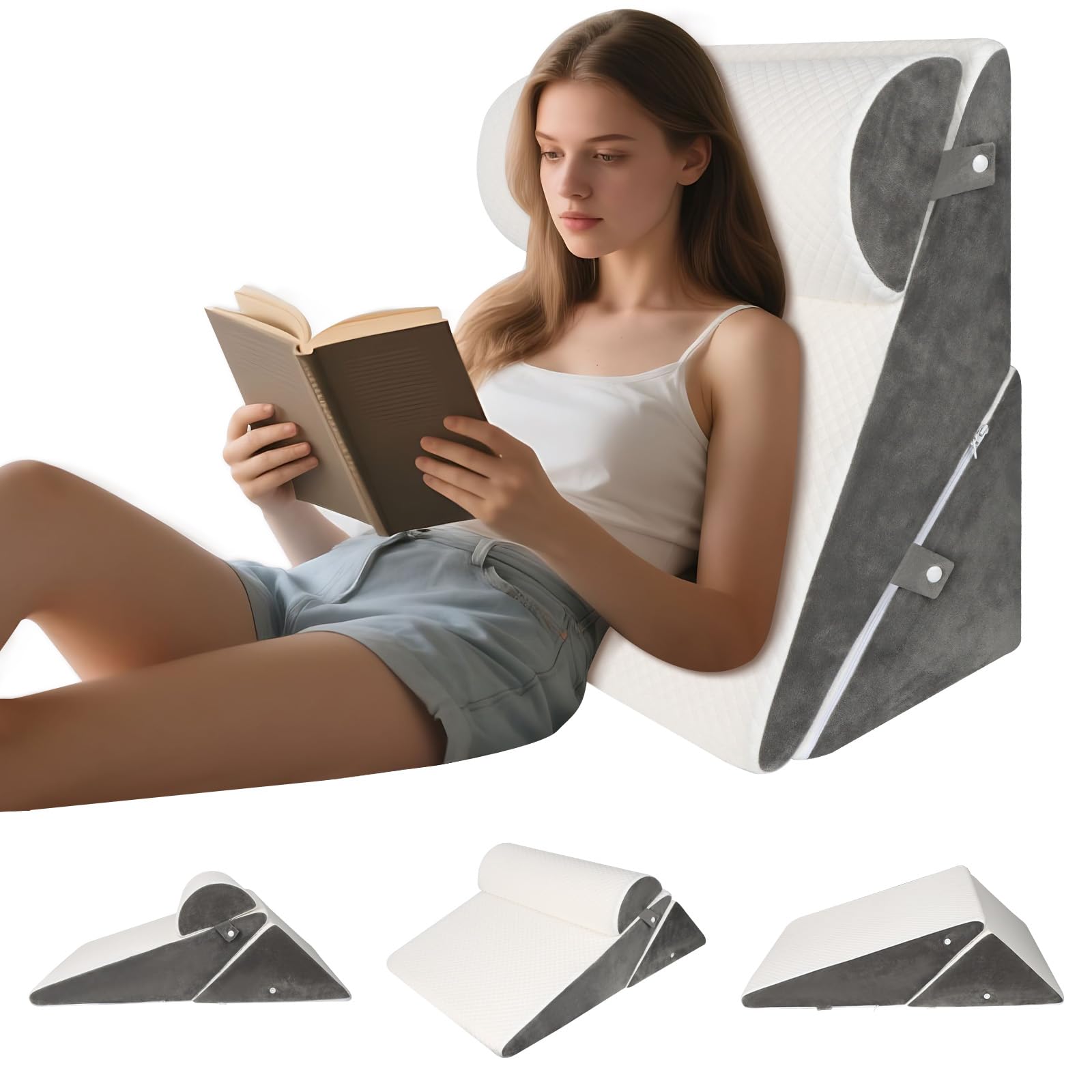 LPQKCcY Cojín ajustable en cuña para cama y sofá, cojín de reflujo de espuma, cojín de respaldo, para apnea del sueño, lectura, aumento del sueño, cojín para piernas, dolor de espalda, ronquidos