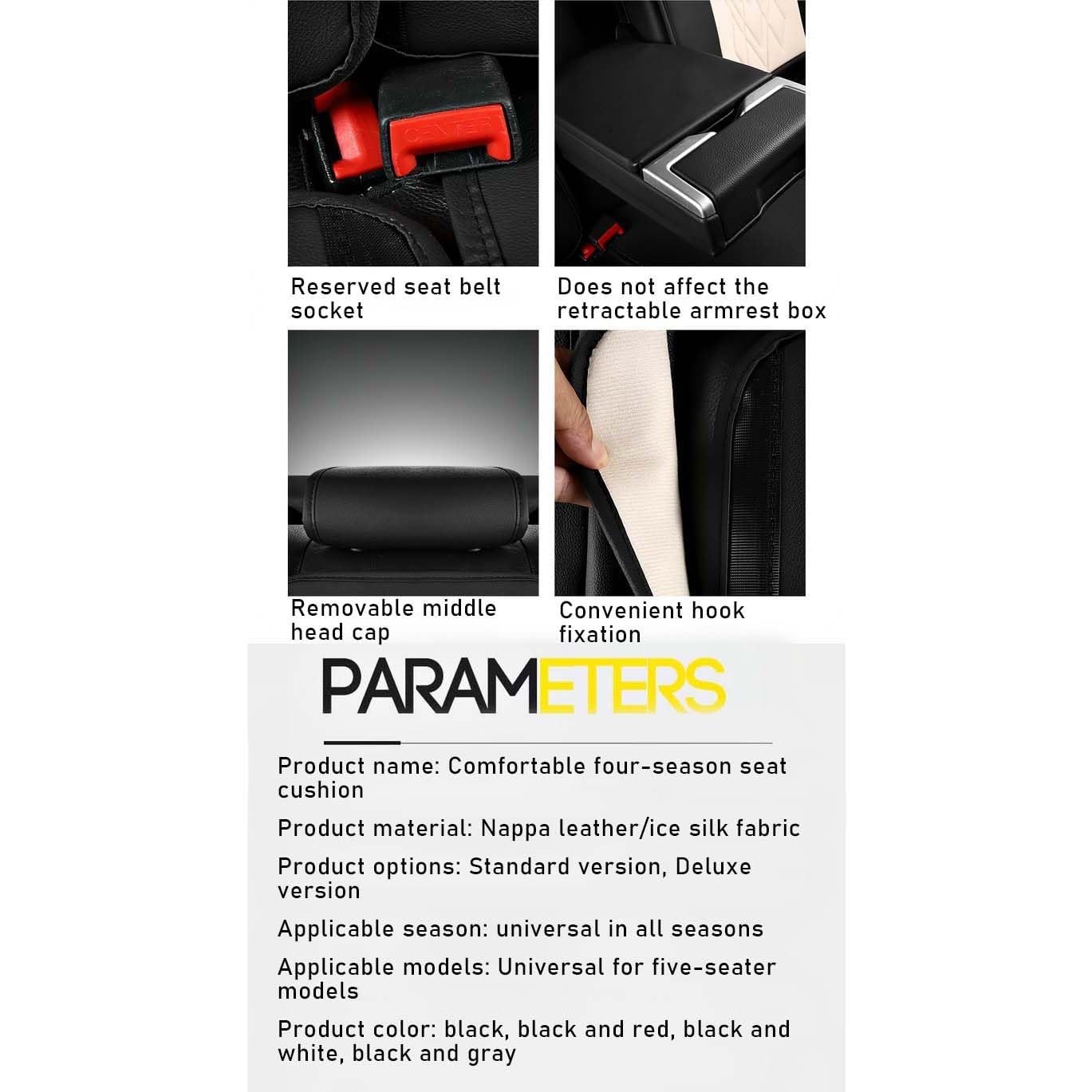 Housse Siege Voiture Cuir Rembourrée Auto PU Protection Antidérapante Couvre Coussin Ensemble Complet pour VW Touareg, GLI, CC, Golf, Polo, Tiguan ( Color : Black red-Ice silk , Size : Standard )