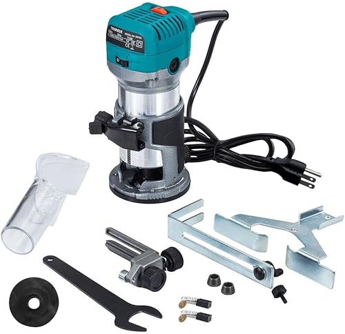 Miniatura 6 de Anesty Compact Router with Trimmer/Fixed Base, Variable Speed Trim Router Palm Router Laminate Trimmer, 1/4" 710W Electric Wood Router Tool Kit with