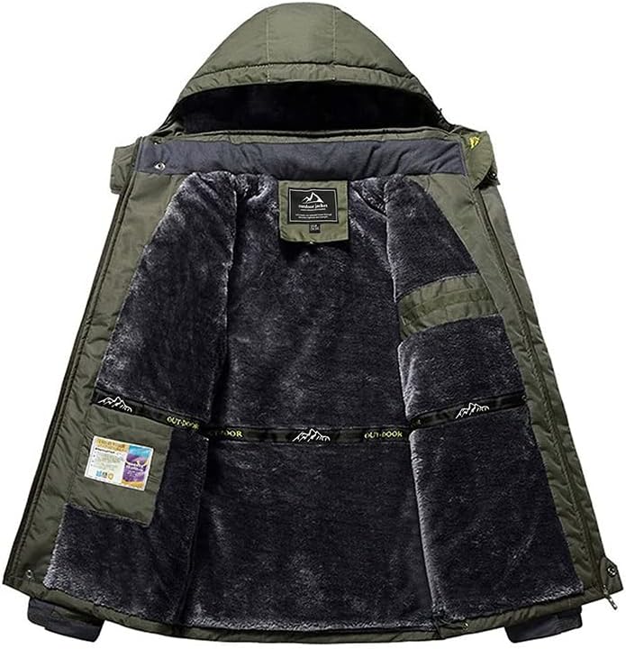 Men Softshell Thick Warm Fleece Lined Parka Coat Waterproof Outerwear Hooded Military Army Jacket