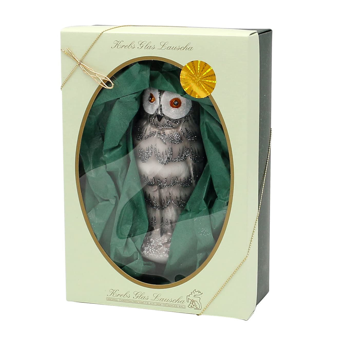 Lauschaer Christbaumschmuck Limitierte Auflage freigeblasene Schneeeulenfigur, handdekoriert, 17 cm hoch