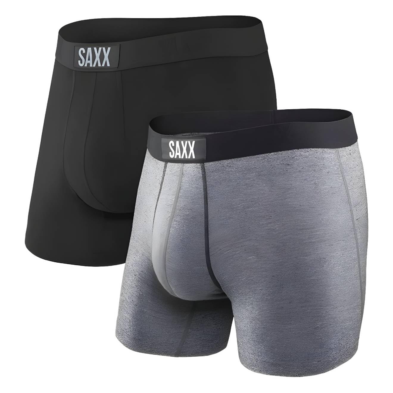 SAXX Underwear Co. Vibe Boxer Briefs with Integrated Waist Bag Support Slip Boxer, Large BlackGrey