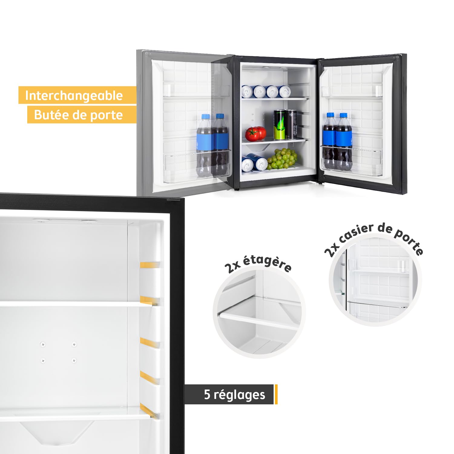 TZS First Austria Mini réfrigérateur 40L silencieux porte réversible lumière intérieure minibar camping bureau chambre hôtel