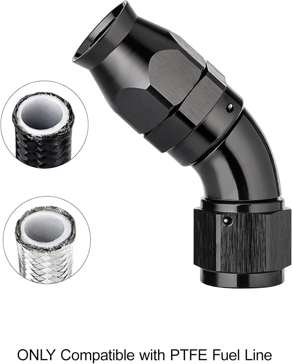 EVIL ENERGY 10AN 45 Degree PTFE One Piece Full Flow End Hose Fitting Aluminum Black