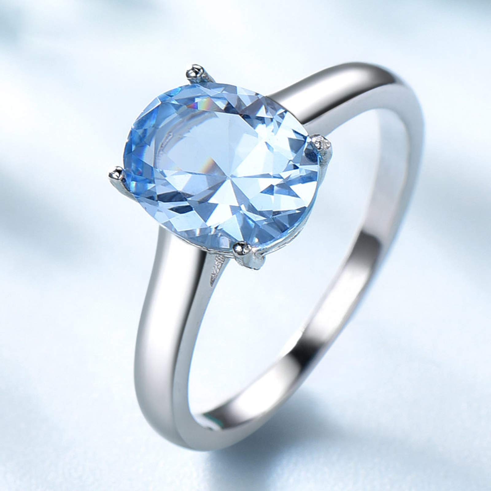KnSam Damen Ring, Halskette Silber Mädchen Ovel Elegant Hochzeit Schmuckset Aus 925 Silber Für Damen Frau Mit Erstellt Blau Topas Blau