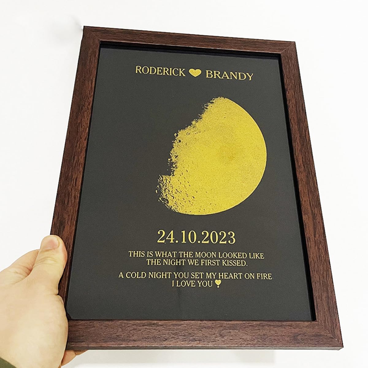 Date d'anniversaire et carte de la lune sur cadre en feuille d'aluminium A3