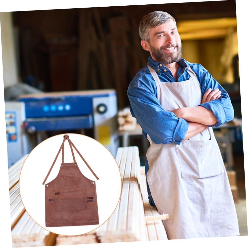 Waxed Canvas Woodworking Shop Apron with Reinforced Pockets Cross-back Straps Water Resistant Carpenter Utility Apron for Men and Women Craftsmen Gardeners