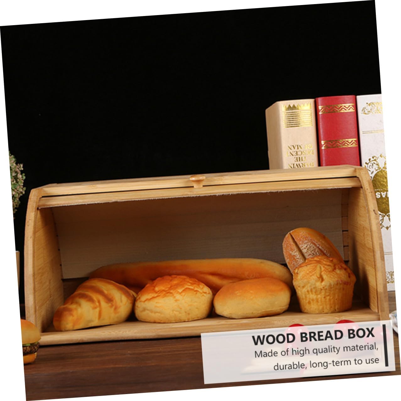 TOYANDONA Wood Bread Box Lid Storage Container Bread Basket for Kitchen Countertop Home Use