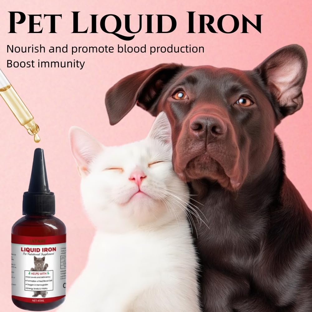 Flüssige Eisenpräparate für Katzen,2pcs Flüssiges Eisen Ergänzungen für Hunde,Hunde Eisen Tropfen mit Vitamin B12 & Folsäure,Katze Vitamine und Ergänzungen mit Vitamin C und B12,45ml