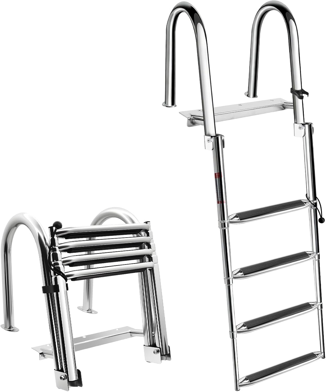 4 Step Heavy Duty Pontoon Boat Ladder, 316 Stainless Steel Folding Telescoping Rear Entry Inboard Ladder, Dock Ladder,Swim Deck Ladder with Extra Wide Non-Slip Steps & Secure Handrails,600lbs Capacity