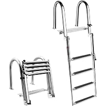 4 Step Heavy Duty Pontoon Boat Ladder, 316 Stainless Steel Folding Telescoping Rear Entry Inboard Ladder, Dock Ladder,Swim Deck Ladder with Extra Wide Non-Slip Steps & Secure Handrails,600lbs Capacity