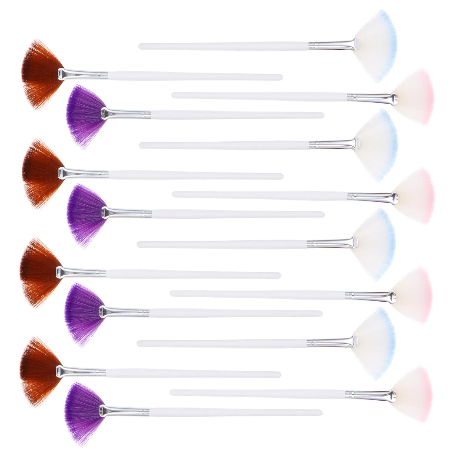 BETOOKY 16pcs Fan Makeup Brush Set Powder and Contouring Brushes Aluminum Handle Cosmetic Tool Kit for Facial Highlighting and Blush Application
