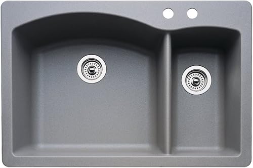 Blanco 440198-2 - Fregadero de cocina de granito con 2 orificios para lavabo doble o empotrado, color gris metálico