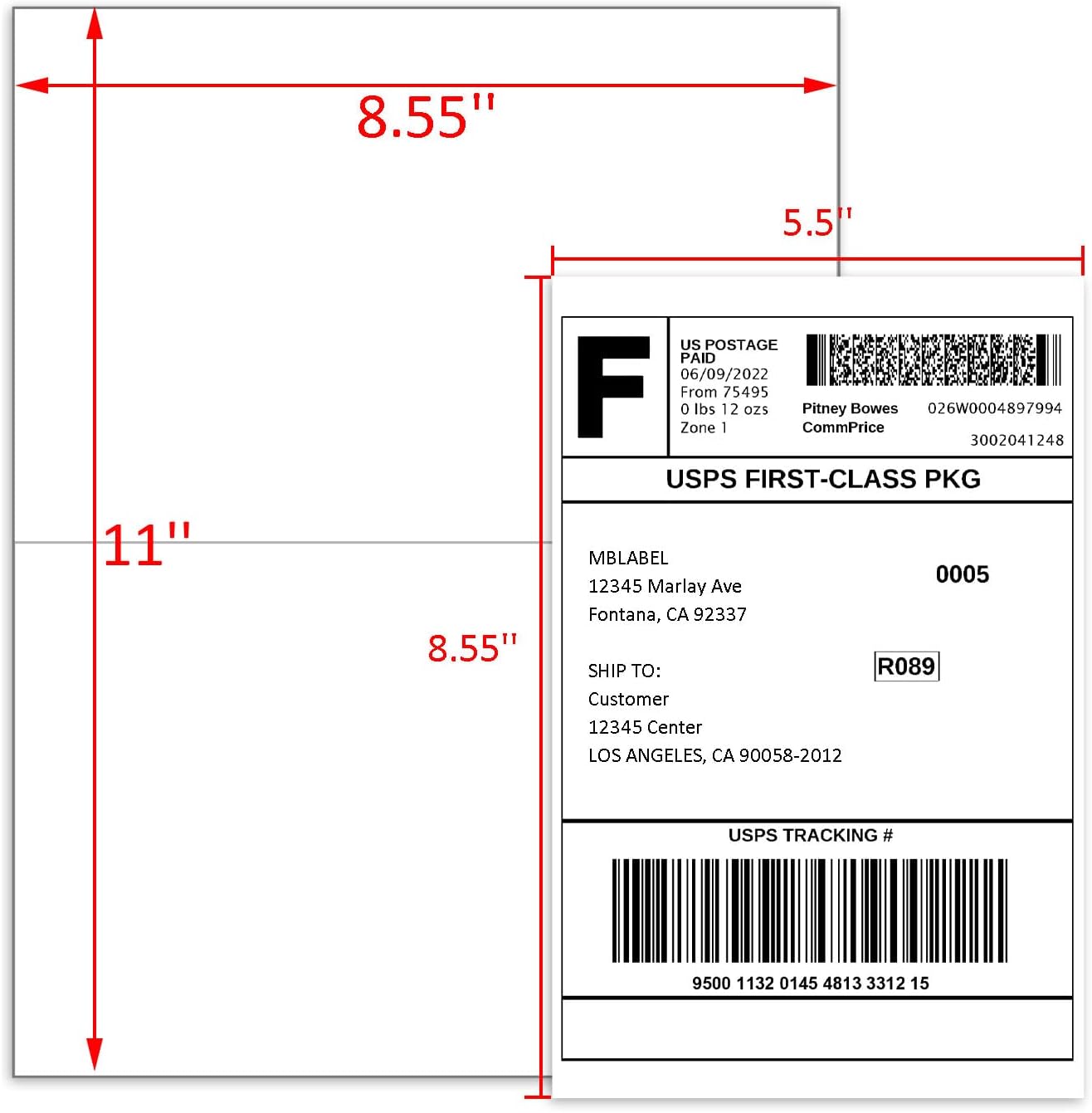 1000 Labels Half Sheet Shipping Labels, 8.5" x 5.5" Adhesive Sticker Papers, Half Page Self Adhesive Mailing Label for for FBA, Packages and Mailings, 500 Sheets