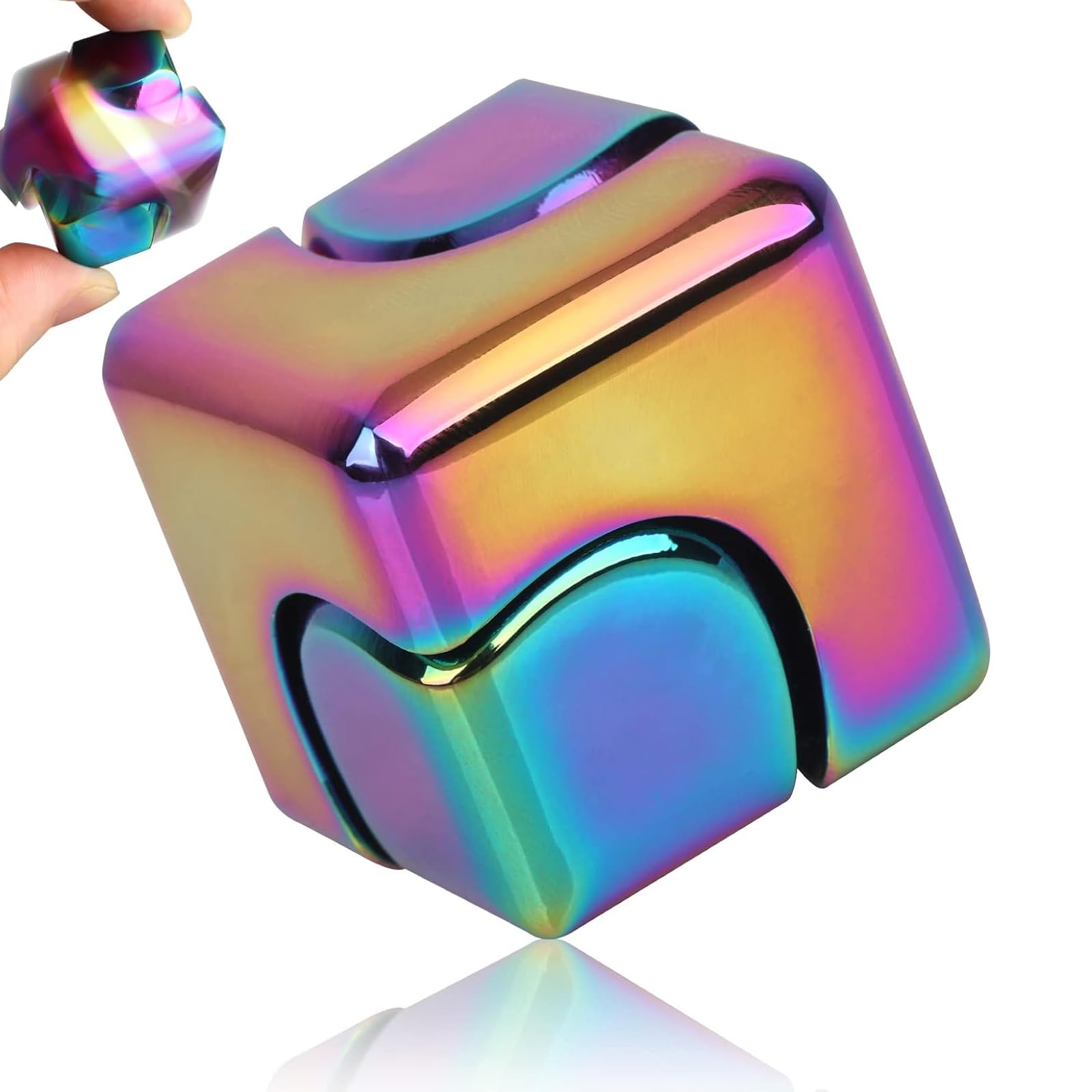 Fidget Toy, Infinity Spinner Cube for Adults, Cool Gadgets Desk Office Toys Fingertip Gyro, Leisure Stress Relief Tabletop Toy as Gift for ADHD/Autism Adults Kids(Rainbow)