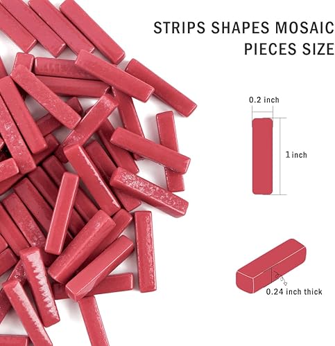 Miniatura 5 de Tiras de azulejos de mosaico para manualidades a granel, 5.29 oz de piezas de vidrio de mosaico rojo para manualidades, decoración de arte de