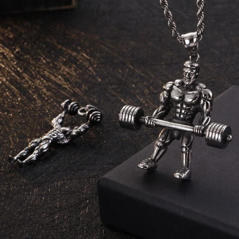 Gym Barbell Dumbbell Weightlifting Bodybuilding Necklace Pendant Stainless Steel - Image 4