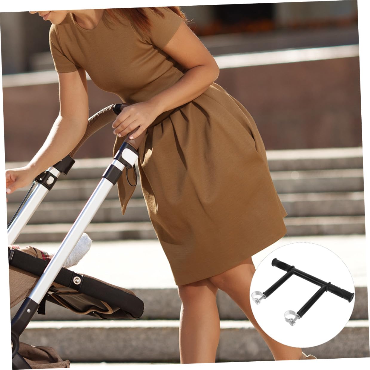 Manillar Plástico Cochecito en Extensor para Acero Inoxidable de Diseño Moderno Soporte para Reposabrazos y Adecuado para Paseos y Excursiones Niño