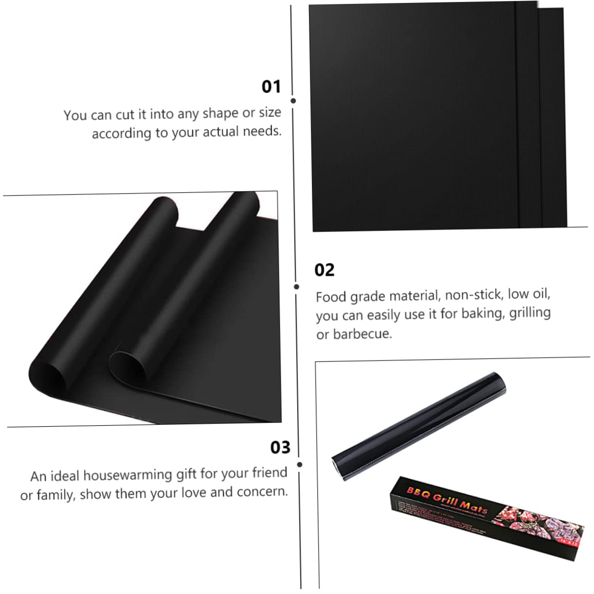 Gogogmee 6pcs Non Stick Bbq Grill Mats Heat Resistant Grilling Sheet for Easy Cleaning Storage Versatile Cooking Mat for Barbecue Oven Use Black