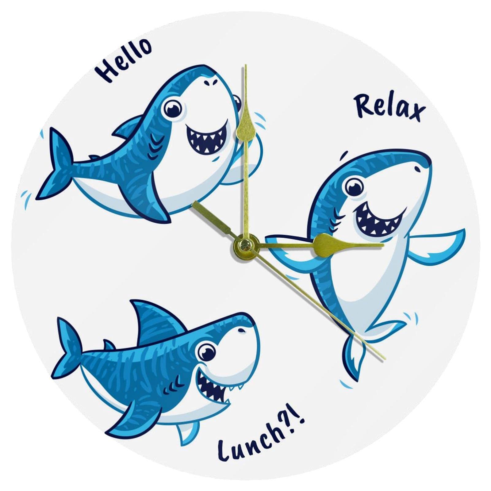 Horloge murale en acrylique 3 requins 24 cm ronde et non graduée