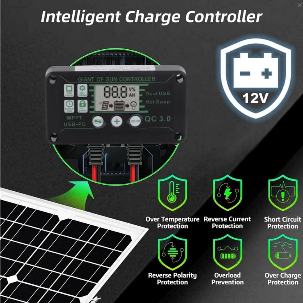 Solars Caricabatterie MPPT 12V Kit Ricarica Auto Barca