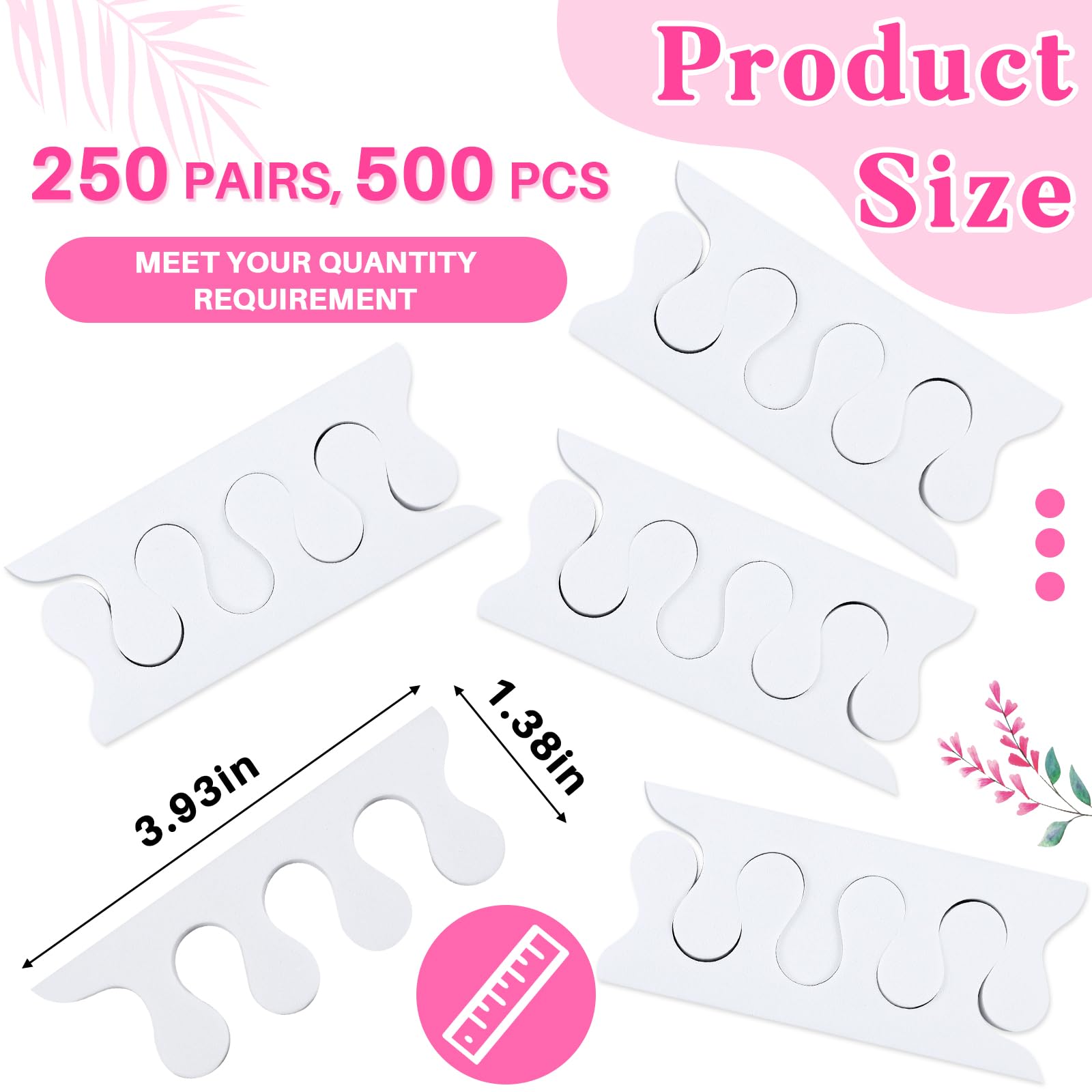 Mumufy 500 piezas (250 pares) separadores de dedos de los pies, kit de herramientas de pedicura, pintura artística de dedos suaves para spa (blanco)