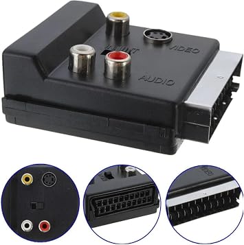 Monte Lua Ayarlanabilir AV Adaptörü (SCART, 3 x Cinch Soketi, S-Video Soketi) Siyah renk, Scart To Rca Tos Av Skart Çevirici Dönüştürücü S-video Adaptör
