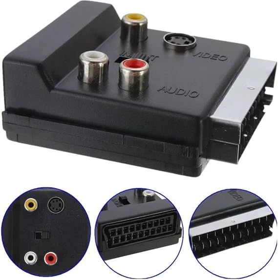 Monte Lua Ayarlanabilir AV Adaptörü (SCART, 3 x Cinch Soketi, S-Video Soketi) Siyah renk, Scart To Rca Tos Av Skart Çevirici Dönüştürücü S-video Adaptör